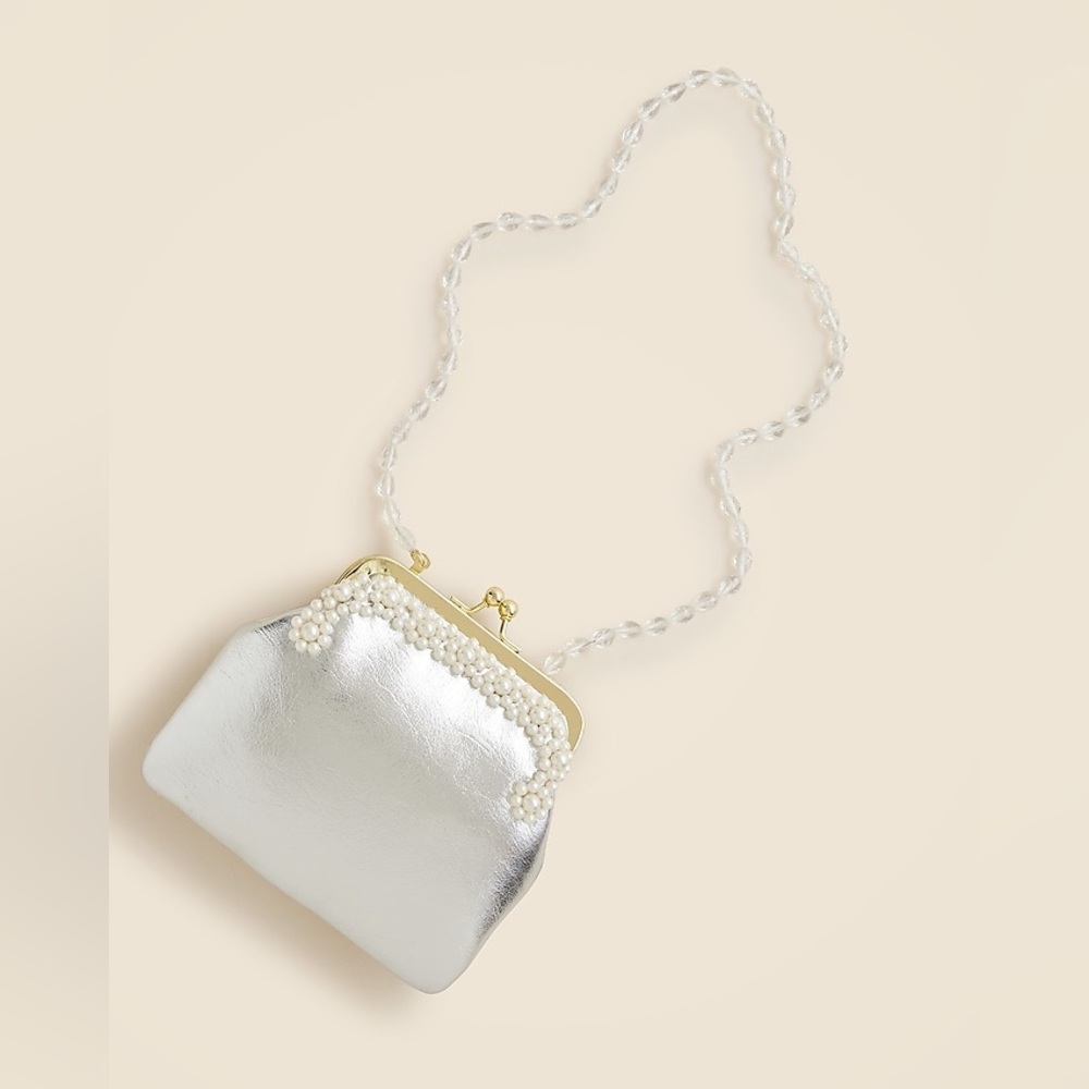 NWT JCrew pearl-embellished coin purse with beaded strap string needs reattach